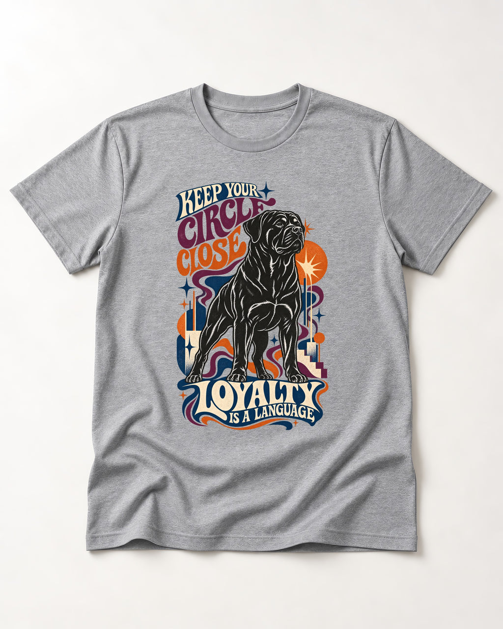 Keep Your Rottweiler Circle Close T-Shirt in Sport Grey, flat lay product photo