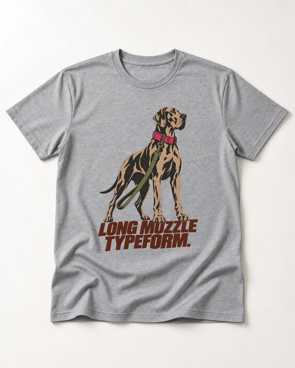 Long Muzzle Typeform Great Dane T-Shirt in Sport Grey, flat lay product photo