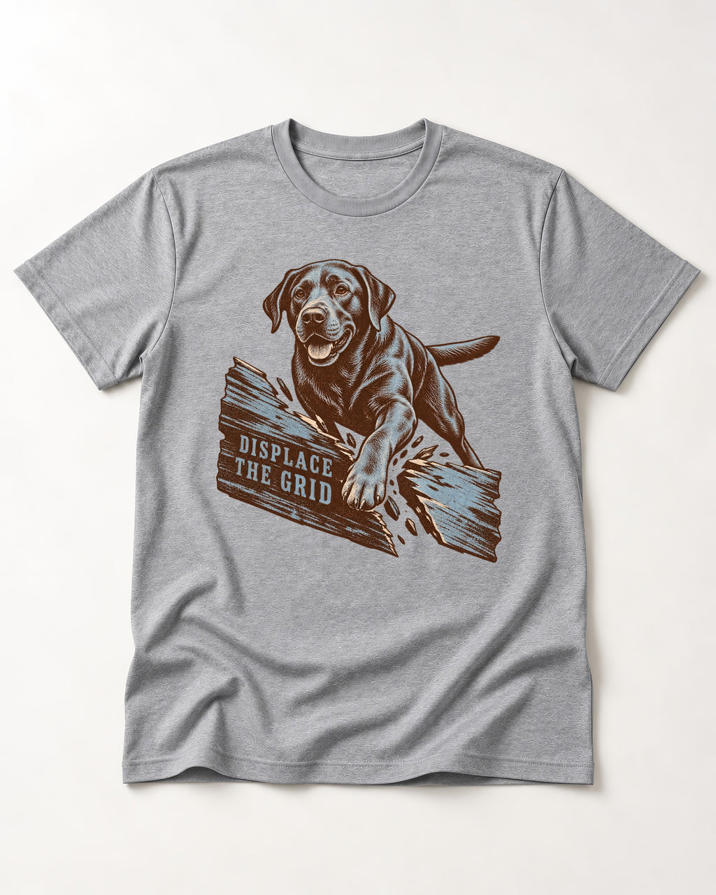Labrador Retriever Displace the Grid Breaking Plank Graphic T-Shirt in Sport Grey, flat lay product photo