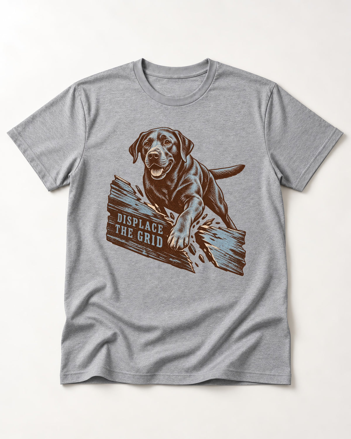 Labrador Retriever Displace the Grid Breaking Plank Graphic T-Shirt in Sport Grey, flat lay product photo