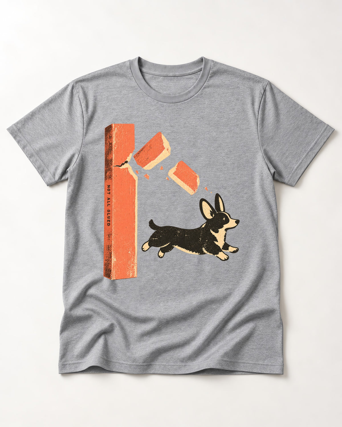 Not All Glued Corgi T-Shirt in Sport Grey, flat lay product photo
