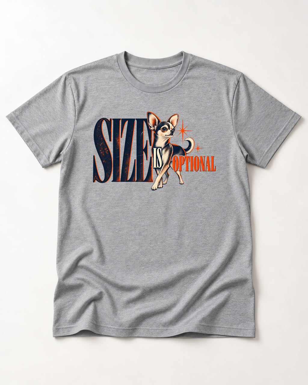 Chihuahua Size Is Optional Starburst Graphic T-Shirt in Sport Grey, flat lay product photo