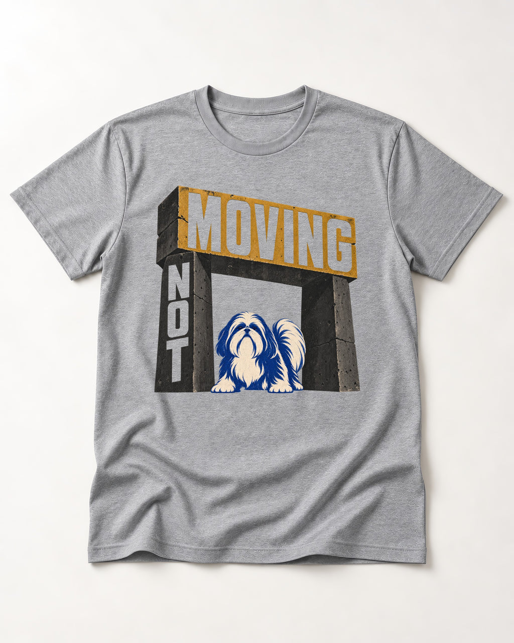 Not Moving Shih Tzu T-Shirt in Sport Grey, flat lay product photo