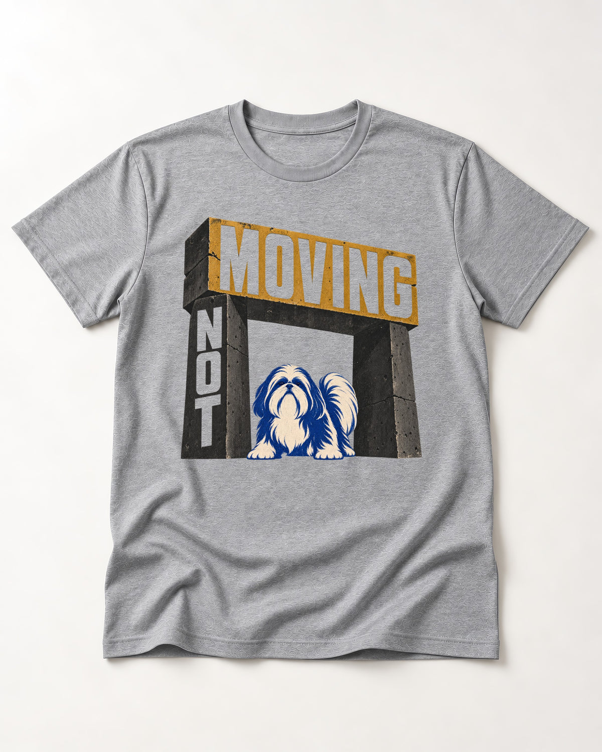 Not Moving Shih Tzu T-Shirt in Sport Grey, flat lay product photo