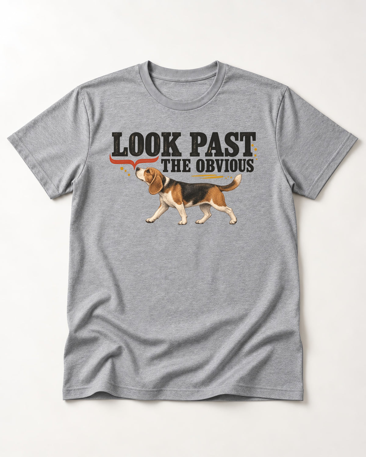 Beagle Look Past the Obvious T-Shirt in Sport Grey, flat lay product photo
