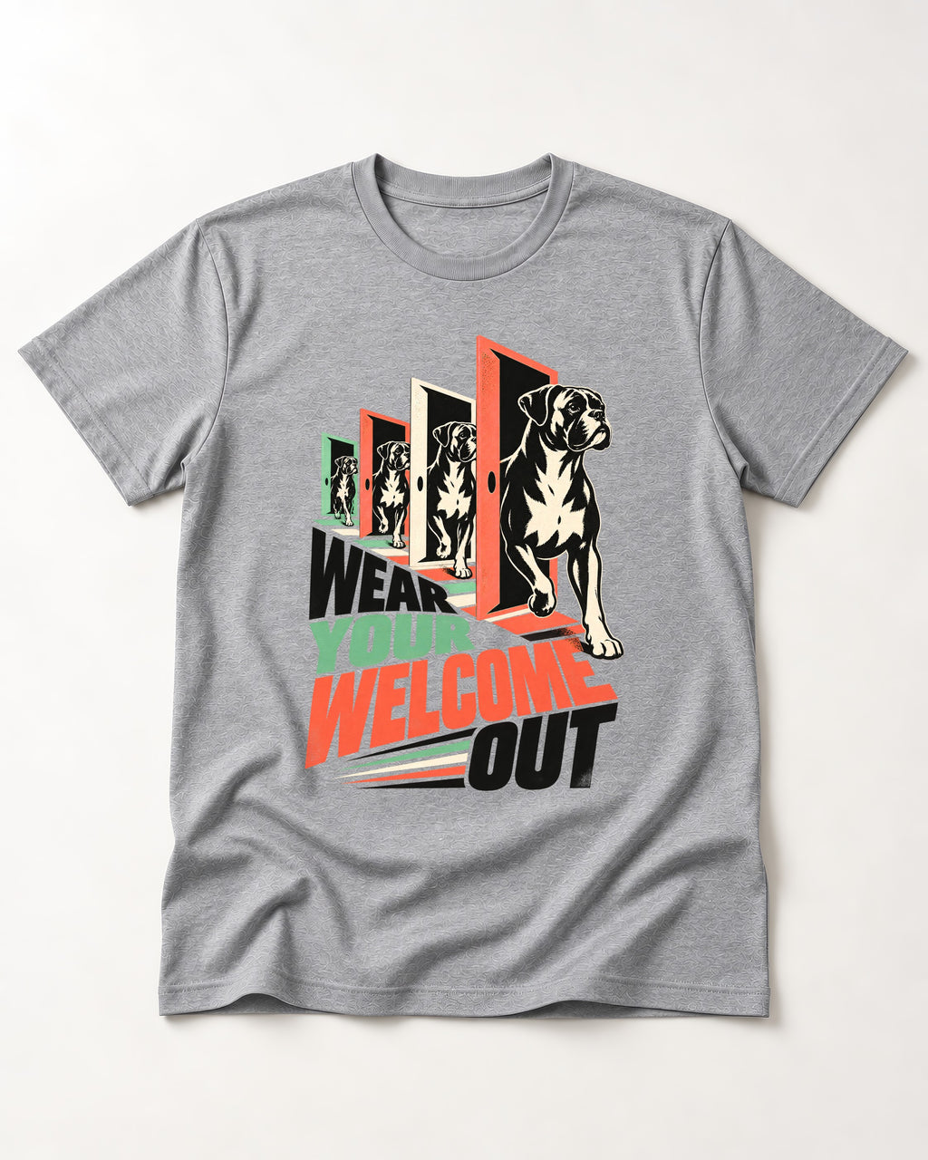 Wear Your Welcome Out Boxer Doorway Progression Graphic T-Shirt in Sport Grey, flat lay product photo