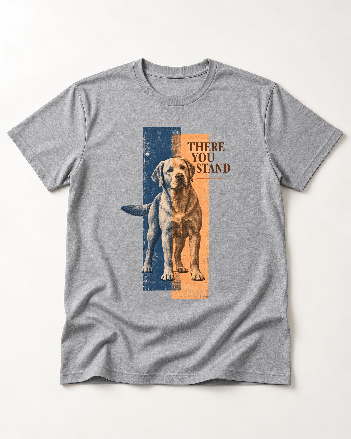 There You Stand Labrador Retriever T-Shirt in Sport Grey, flat lay product photo