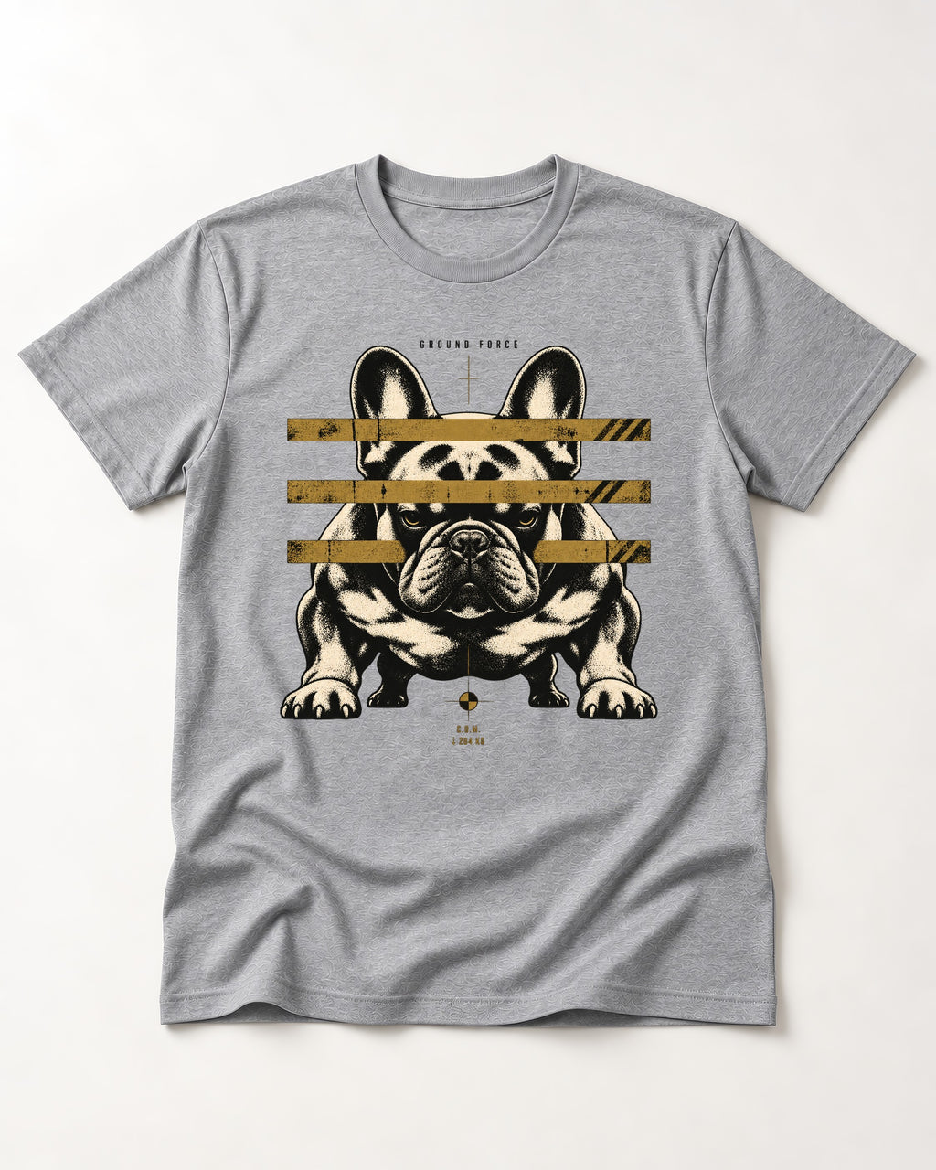 Frenchie Ground Force Industrial Barrier Graphic T-Shirt in Sport Grey, flat lay product photo