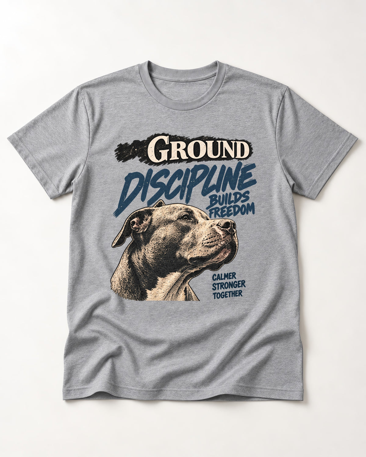 Pitbull Discipline Builds Freedom T-Shirt in Sport Grey, flat lay product photo