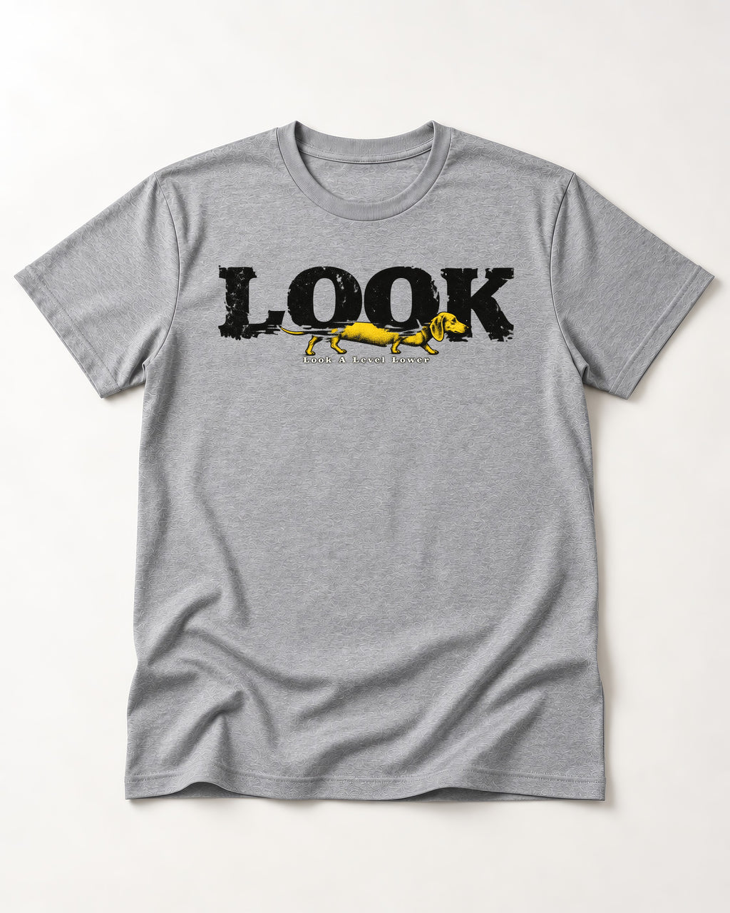 Look Lower for Dachshund T-Shirt in Sport Grey, flat lay product photo