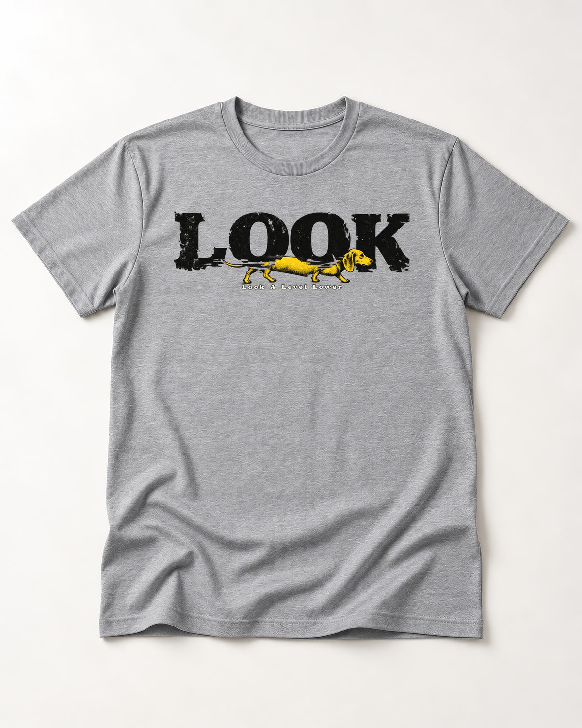 Look Lower for Dachshund T-Shirt in Sport Grey, flat lay product photo