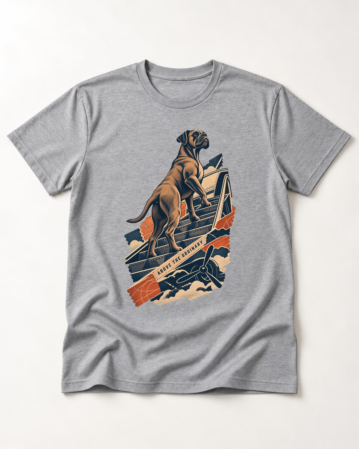 Above the Ordinary Boxer Aviation Graphic T-Shirt in Sport Grey, flat lay product photo