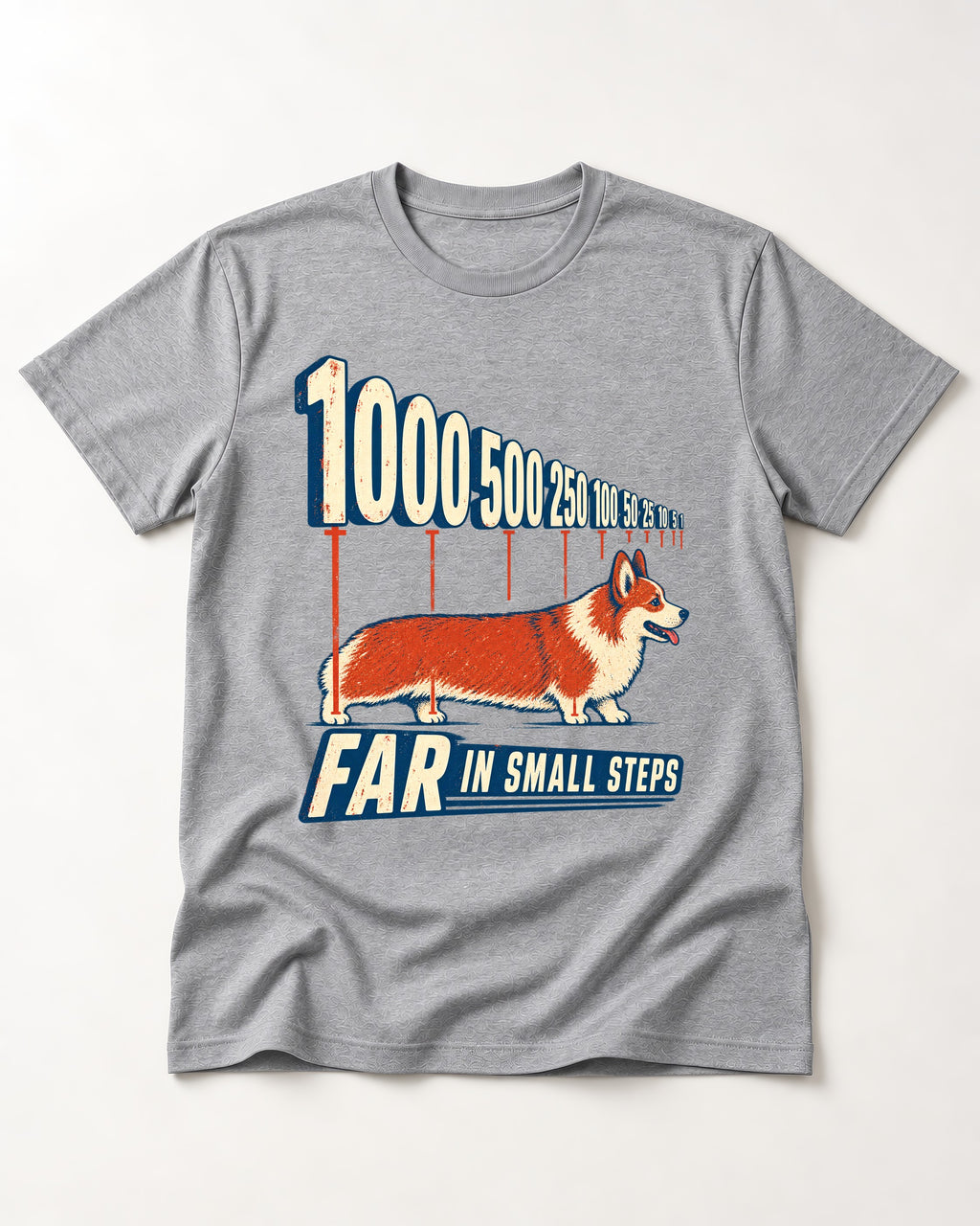Corgi Far in Small Steps T-Shirt in Sport Grey, flat lay product photo