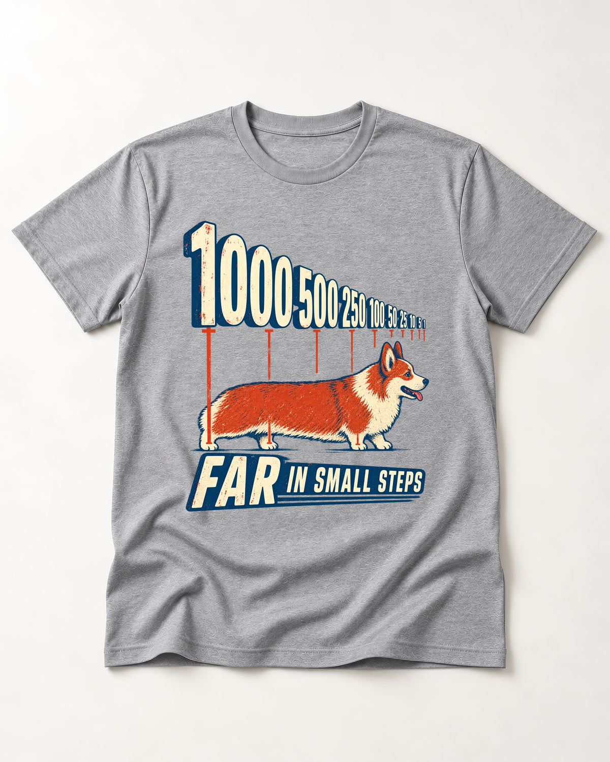 Corgi Far in Small Steps T-Shirt in Sport Grey, flat lay product photo