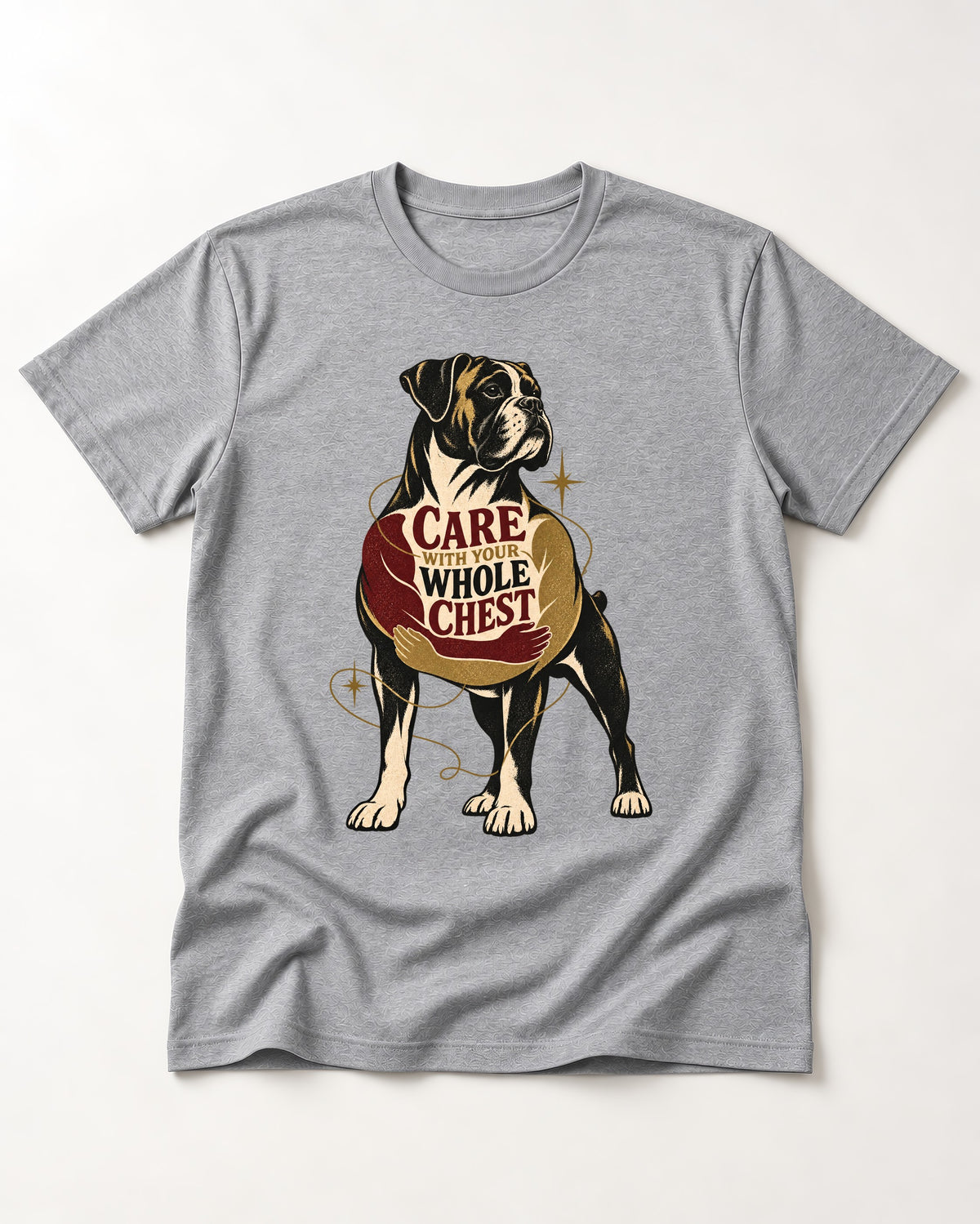 Boxer Care With Your Whole Chest T-Shirt in Sport Grey, flat lay product photo
