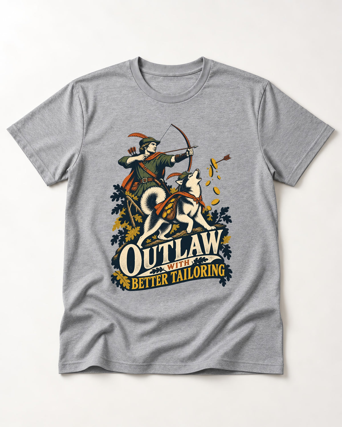 Husky Outlaw with Better Tailoring T-Shirt in Sport Grey, flat lay product photo