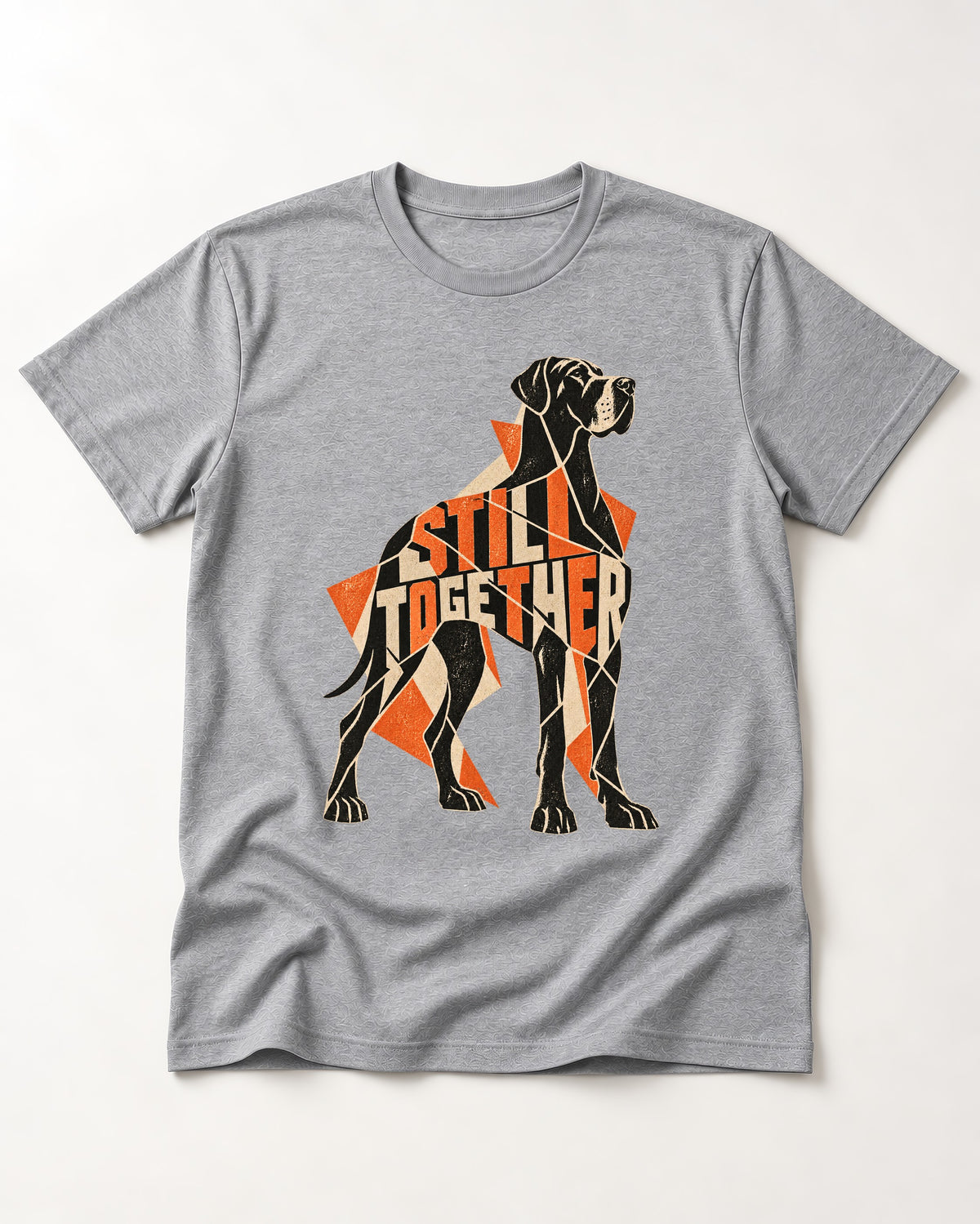 Great Dane Still Together Geometric Mosaic Graphic T-Shirt in Sport Grey, flat lay product photo