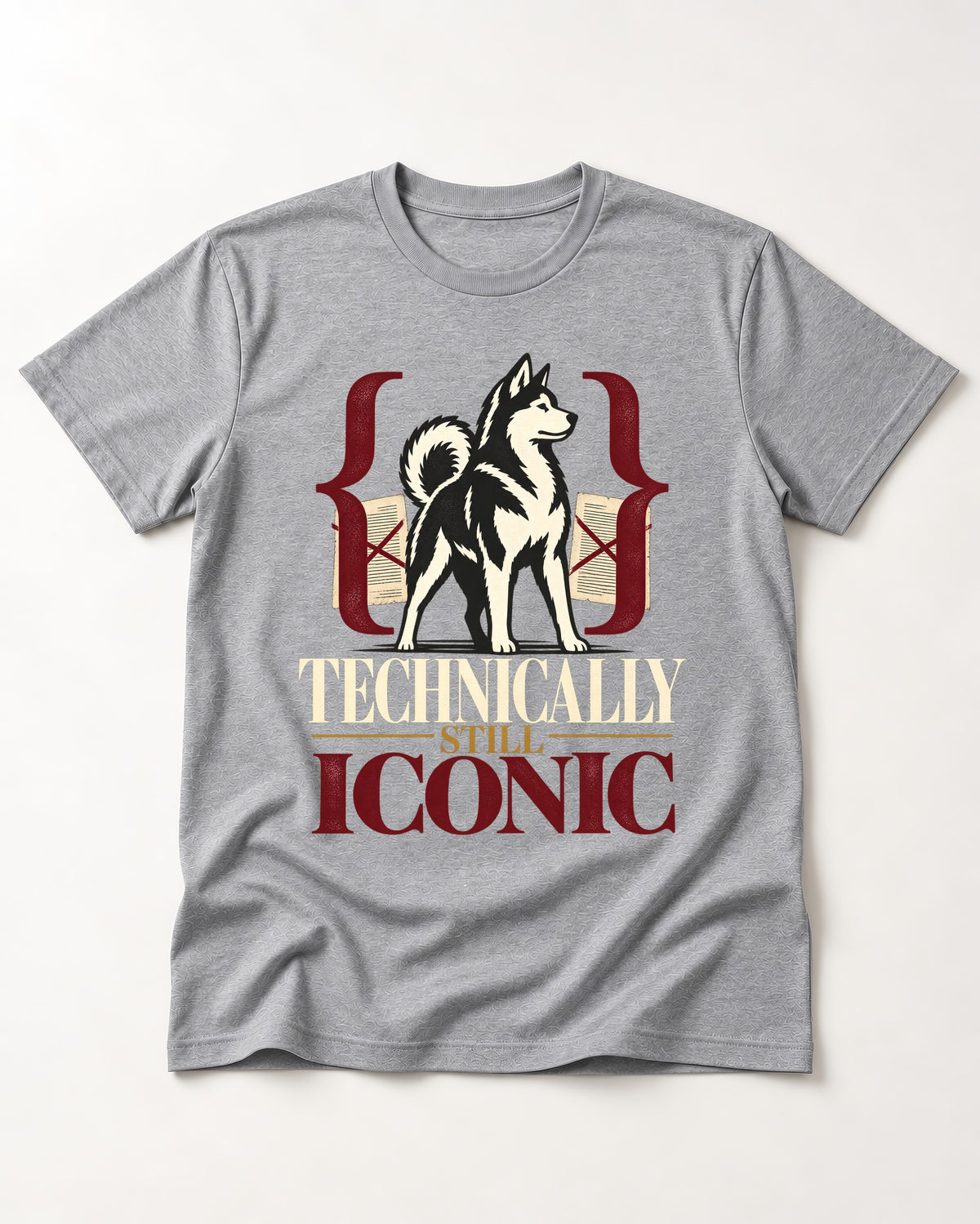 Husky Technically Still Iconic Editorial Frame Graphic T-Shirt in Sport Grey, flat lay product photo