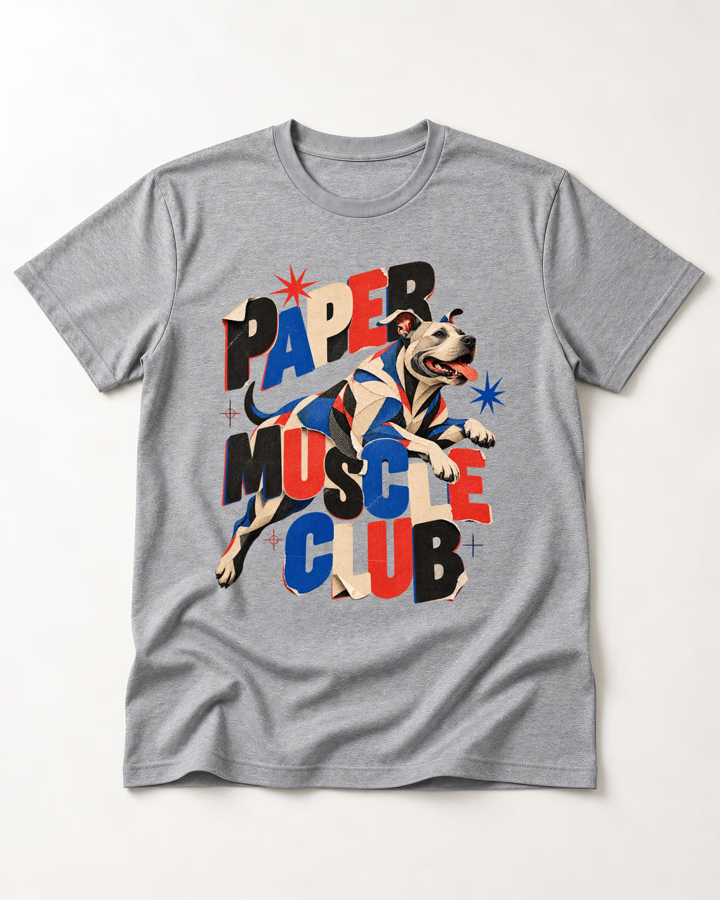 Pitbull Paper Muscle Club Collage Graphic T-Shirt in Sport Grey, flat lay product photo