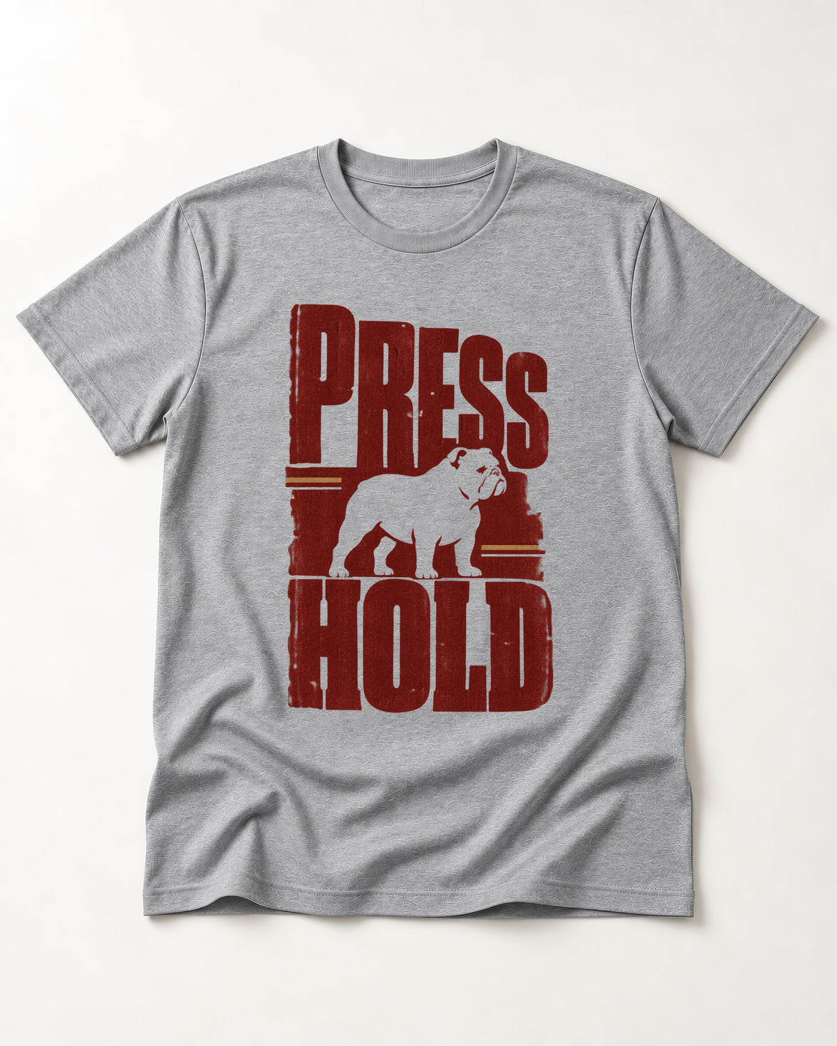 English Bulldog Press and Hold T-Shirt in Sport Grey, flat lay product photo