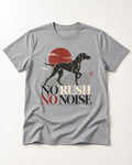 German Shorthaired Pointer No Rush No Noise Sunset Graphic T-Shirt in Sport Grey, flat lay product photo