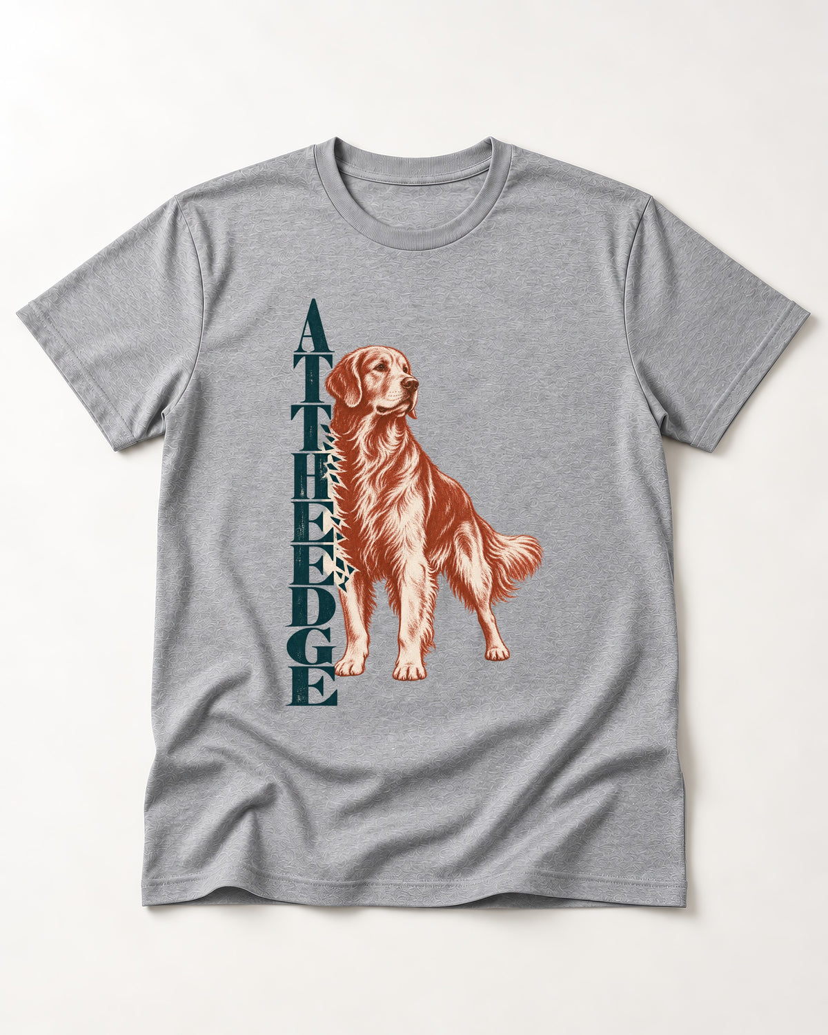 Golden Retriever At the Edge T-Shirt in Sport Grey, flat lay product photo