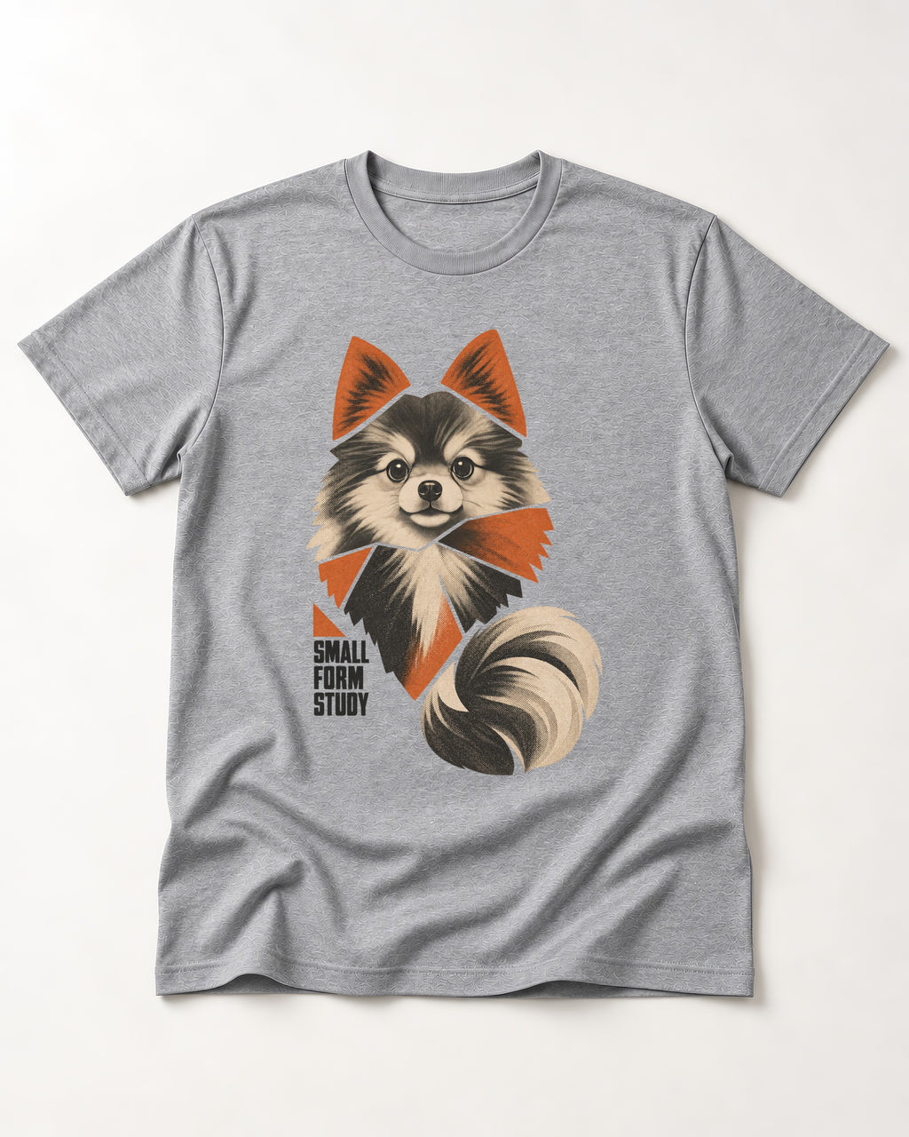 Pomeranian Small Form Study T-Shirt in Sport Grey, flat lay product photo