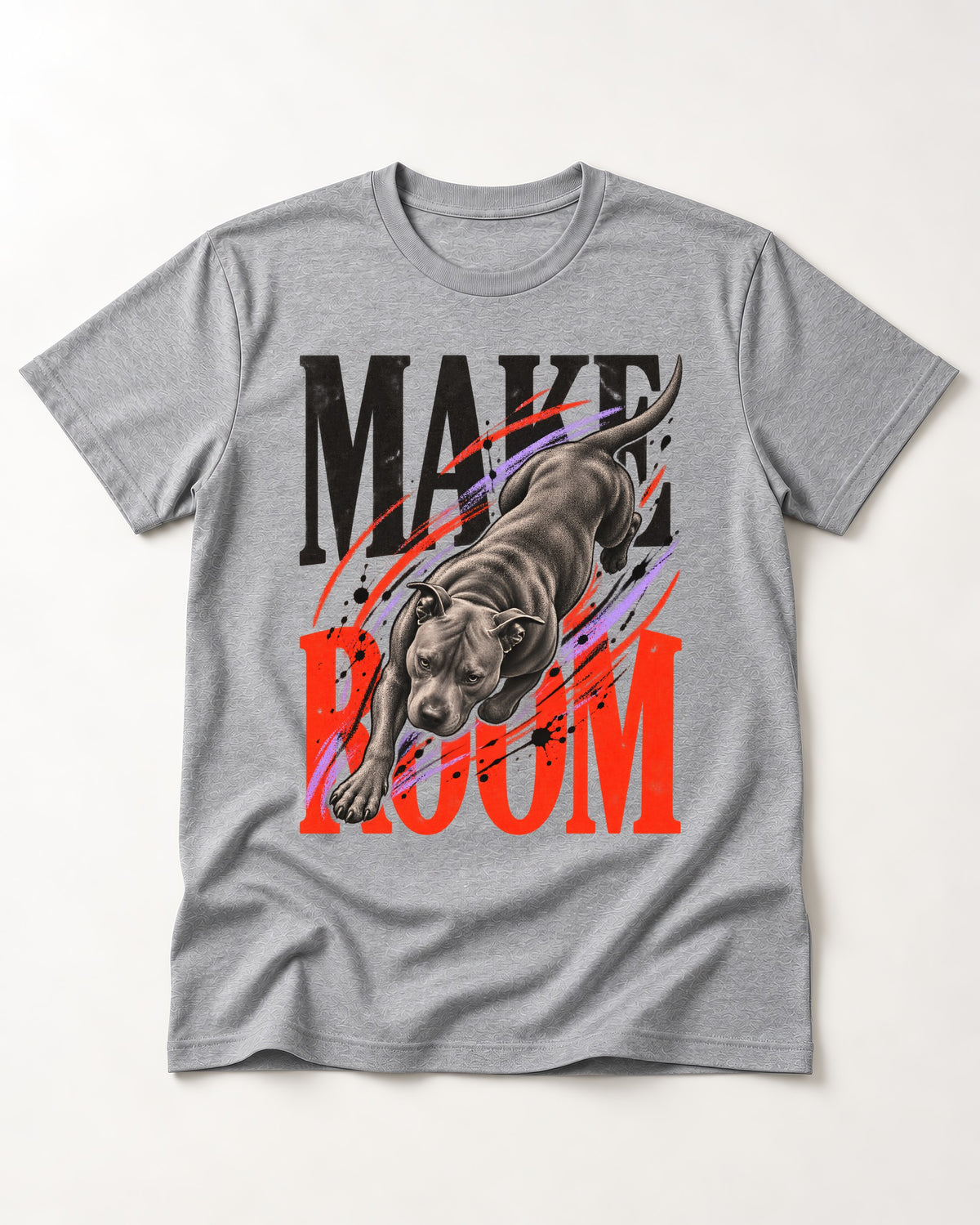Make Room for Pitbull T-Shirt in Sport Grey, flat lay product photo