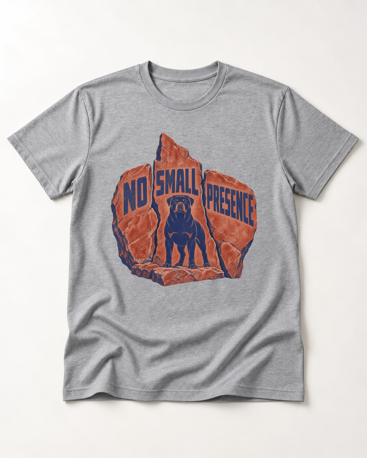 Rottweiler No Small Presence Monument Rock Graphic T-Shirt in Sport Grey, flat lay product photo