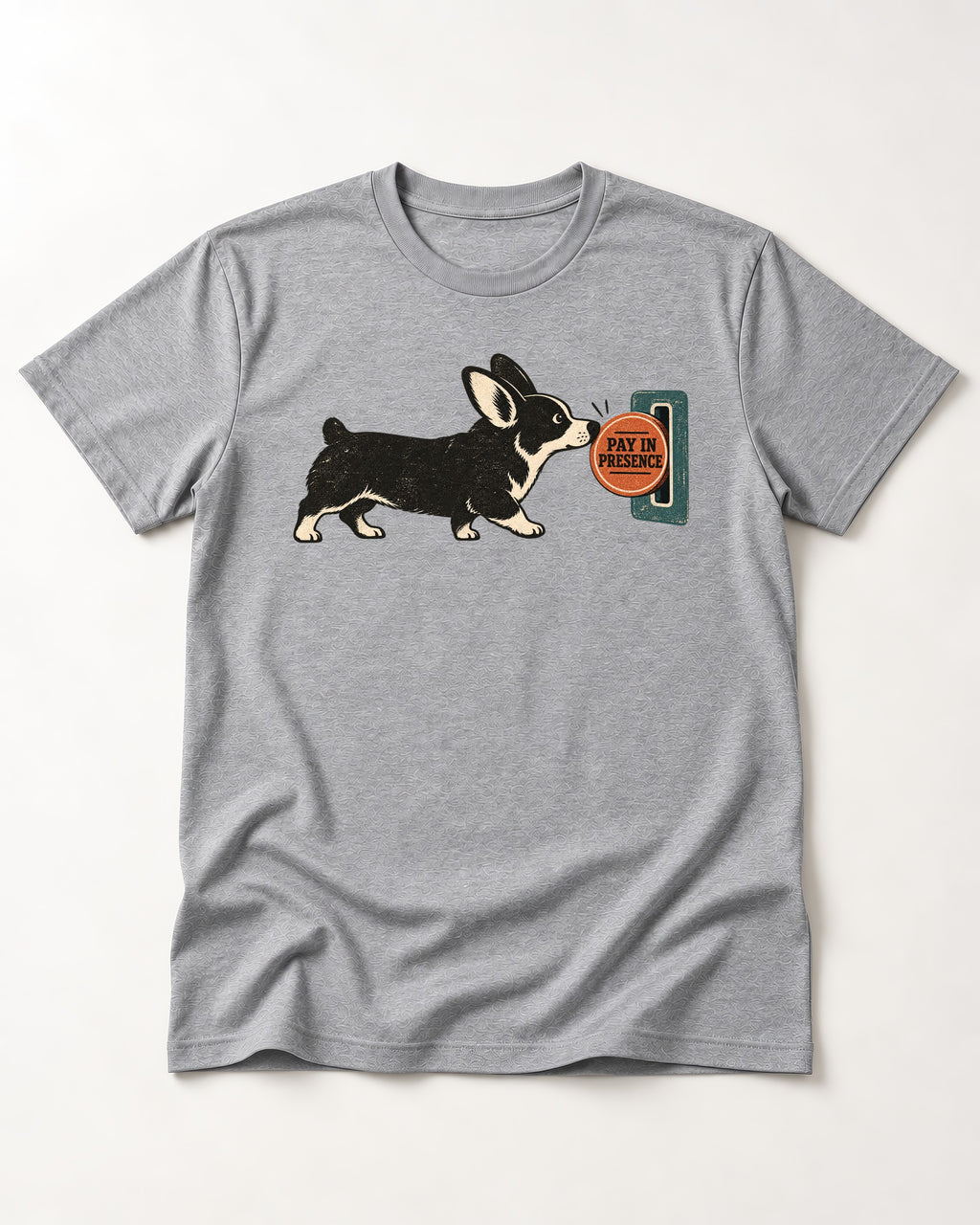 Corgi Pay in Presence T-Shirt in Sport Grey, flat lay product photo