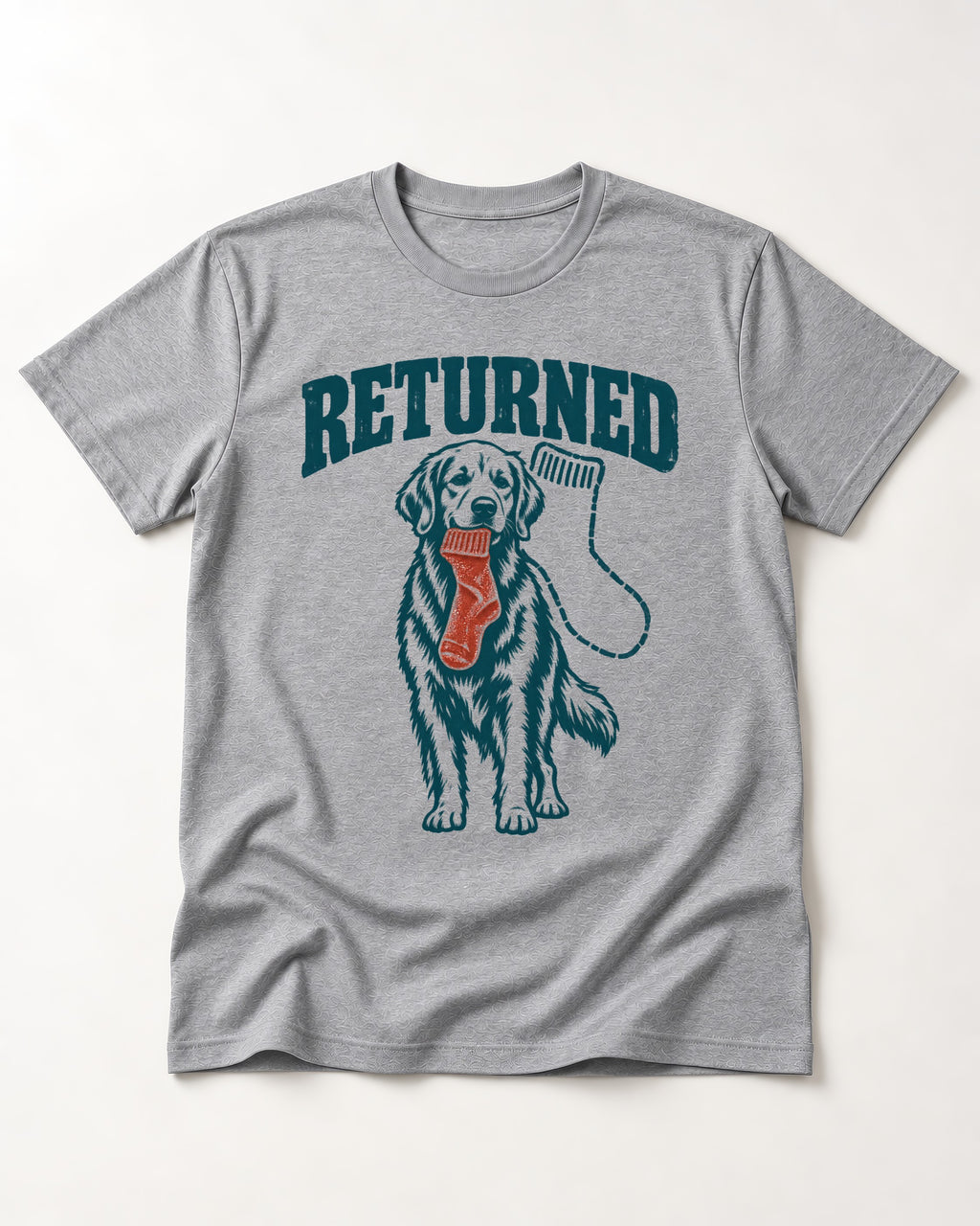 Golden Retriever Returned T-Shirt in Sport Grey, flat lay product photo