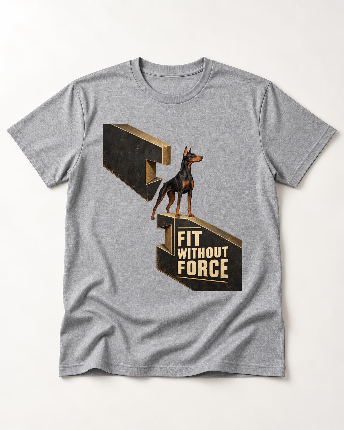 Doberman Fit Without Force T-Shirt in Sport Grey, flat lay product photo