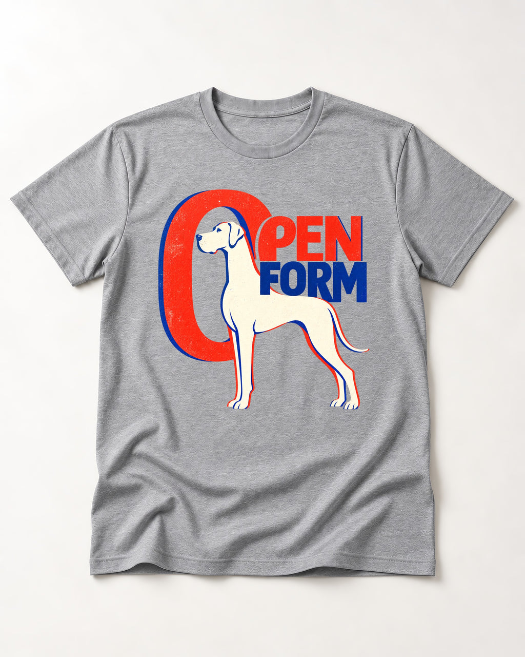 Open Form Great Dane T-Shirt in Sport Grey, flat lay product photo