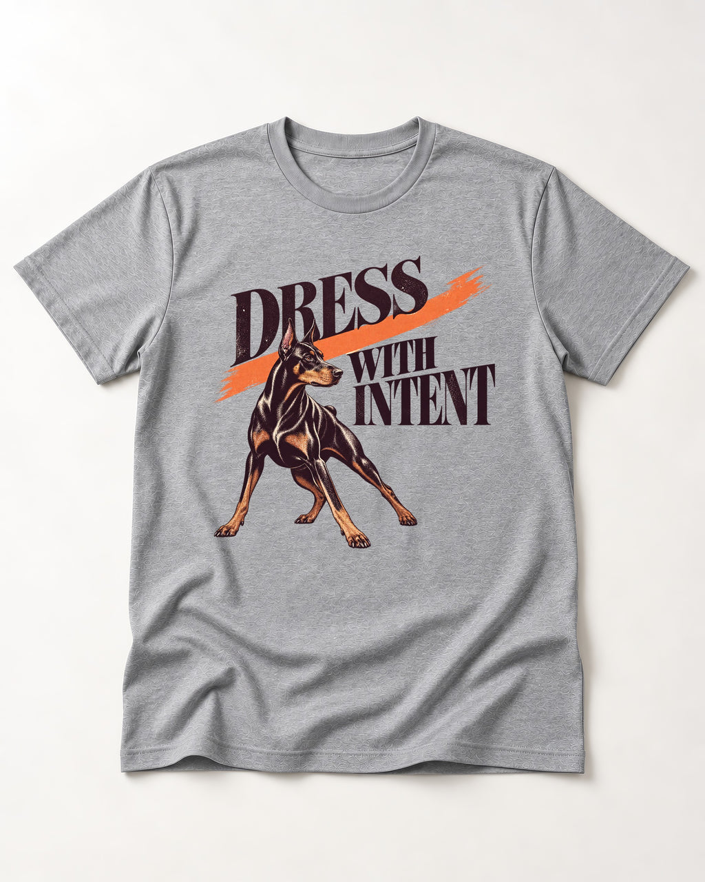 Doberman Dress with Intent T-Shirt in Sport Grey, flat lay product photo