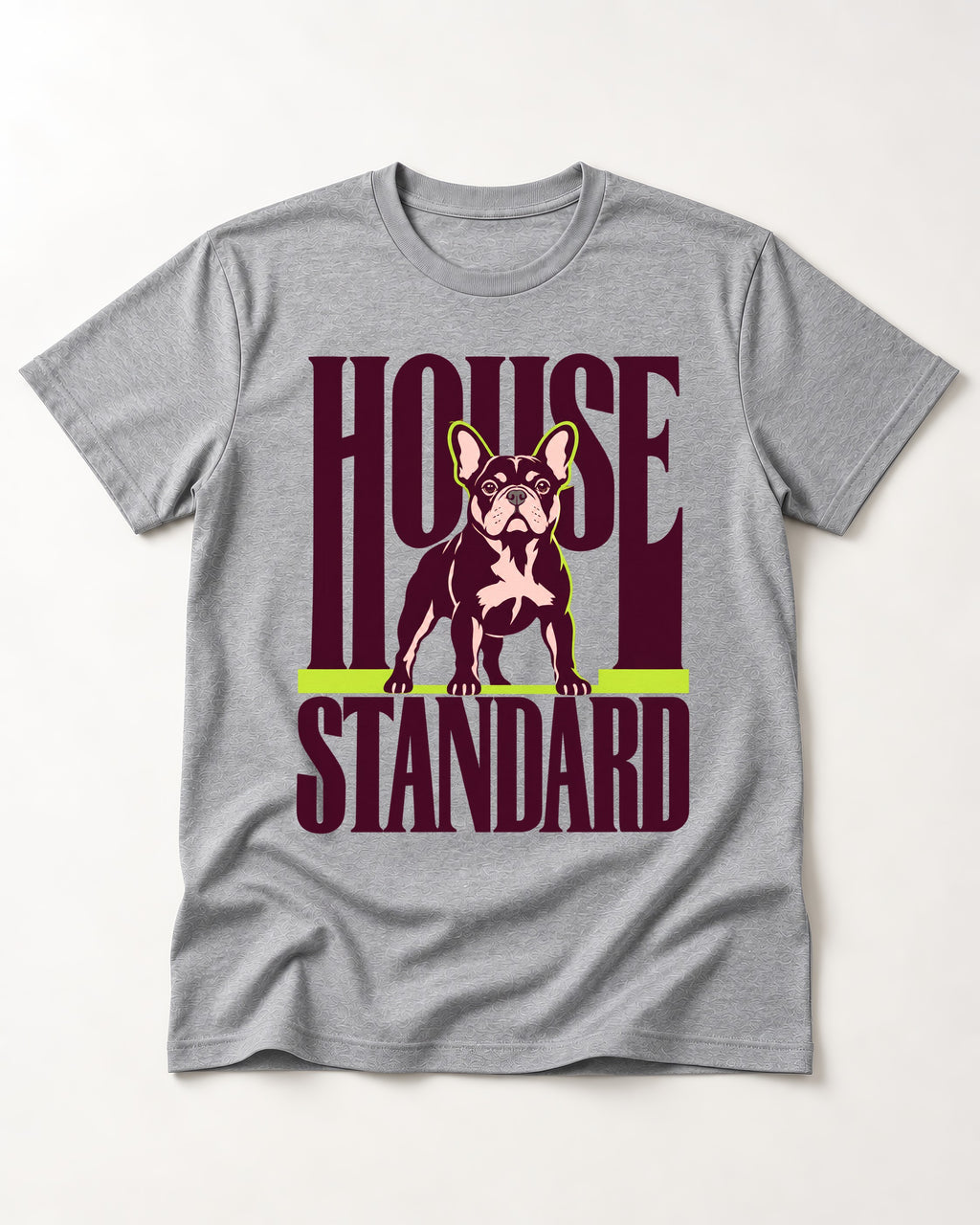 Frenchie House Standard T-Shirt in Sport Grey, flat lay product photo