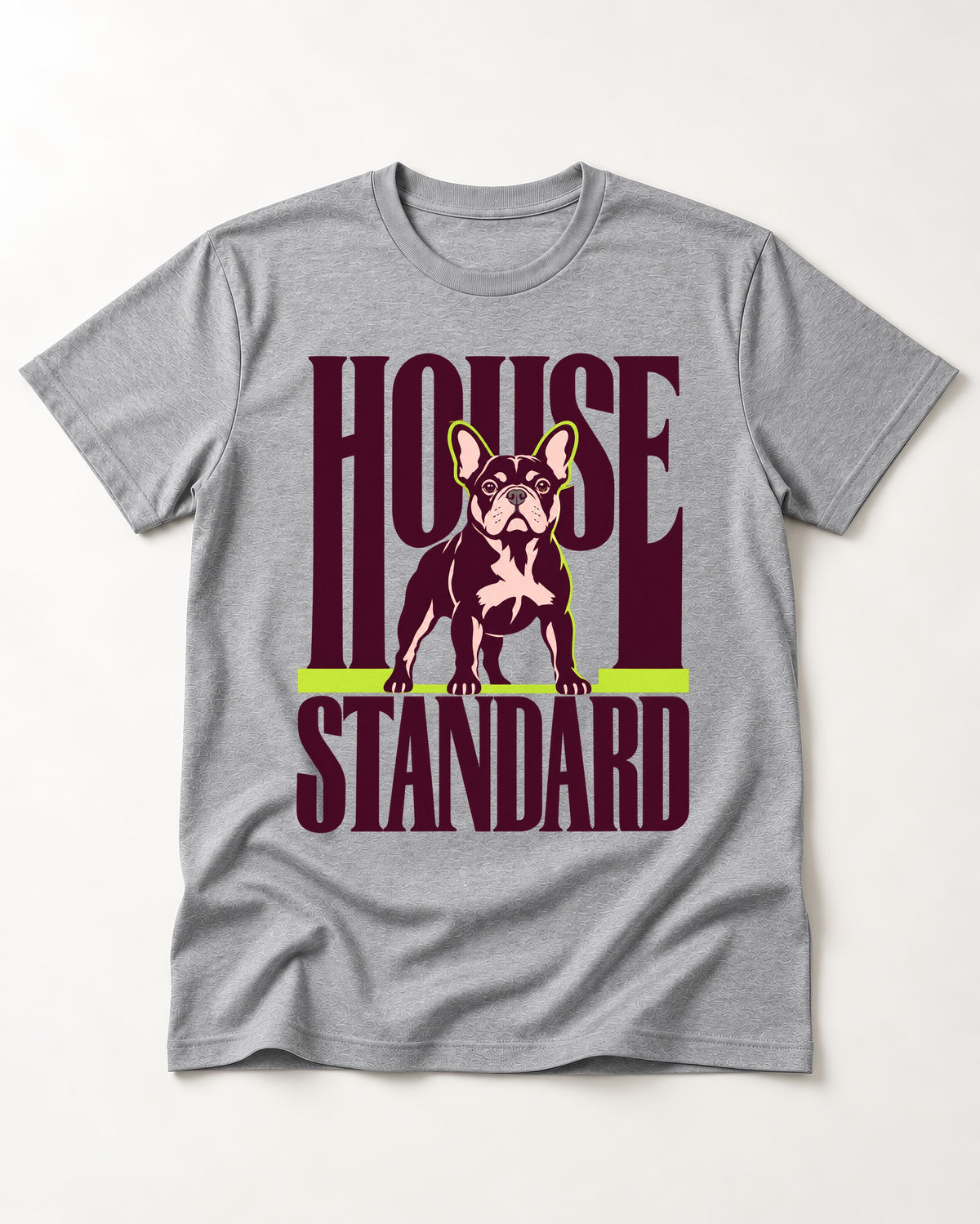 Frenchie House Standard T-Shirt in Sport Grey, flat lay product photo