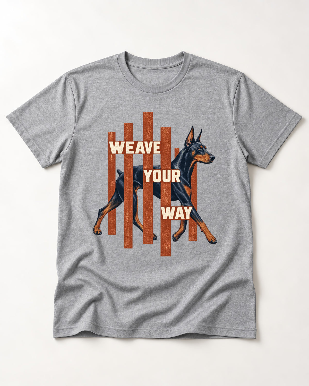 Weave Your Way Doberman T-Shirt in Sport Grey, flat lay product photo