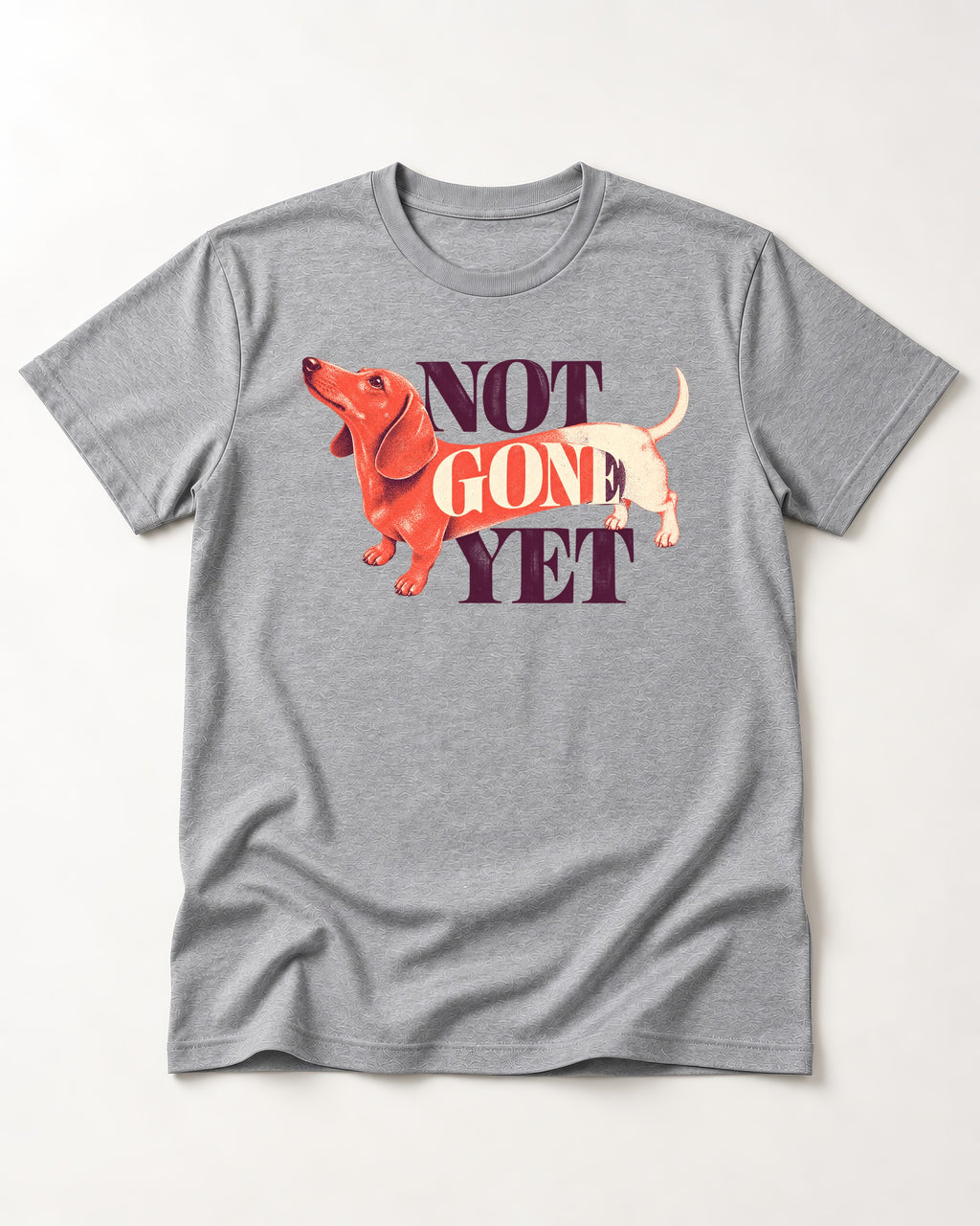 Dachshund Not Gone Yet T-Shirt in Sport Grey, flat lay product photo