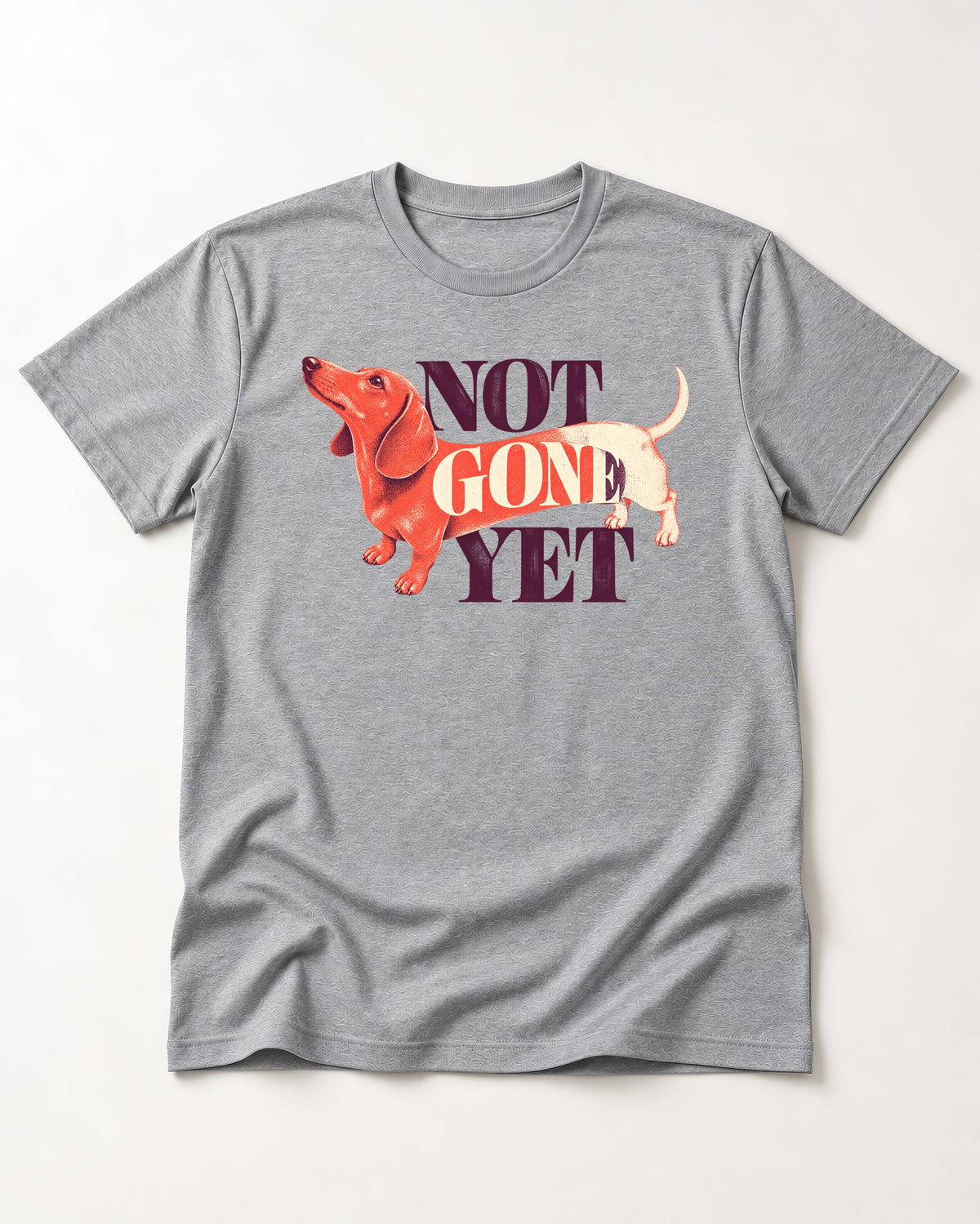 Dachshund Not Gone Yet T-Shirt in Sport Grey, flat lay product photo