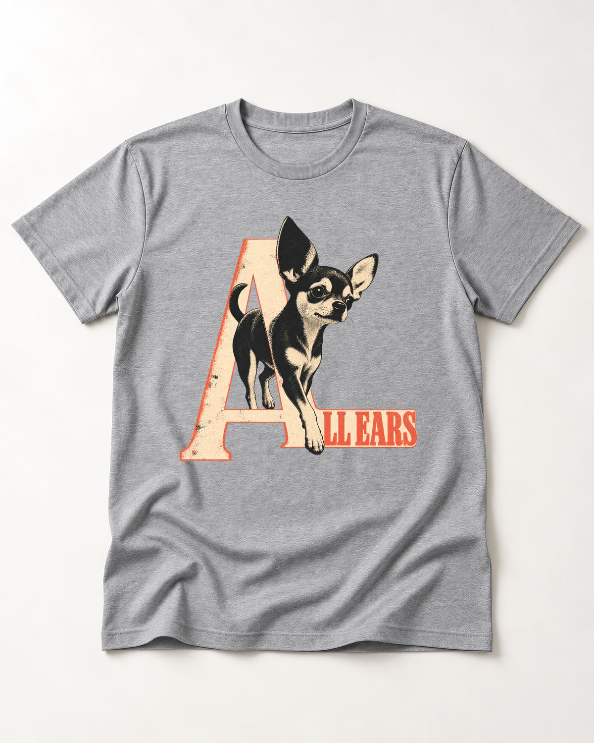 All Ears Chihuahua T-Shirt in Sport Grey, flat lay product photo