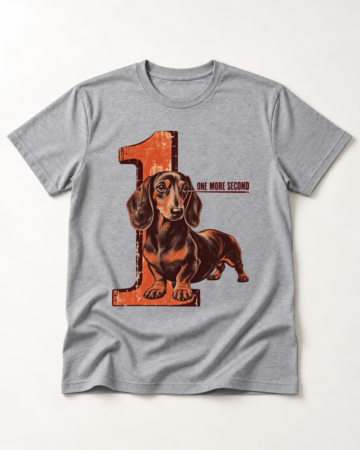 One More Second Dachshund T-Shirt in Sport Grey, flat lay product photo