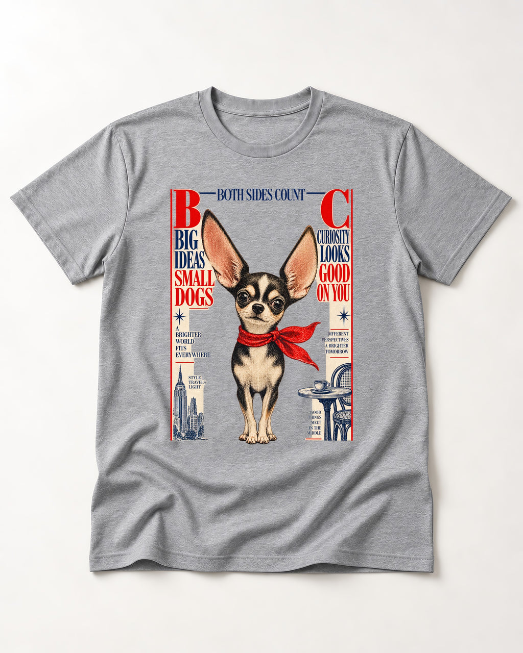 Chihuahua Big Ideas T-Shirt in Sport Grey, flat lay product photo