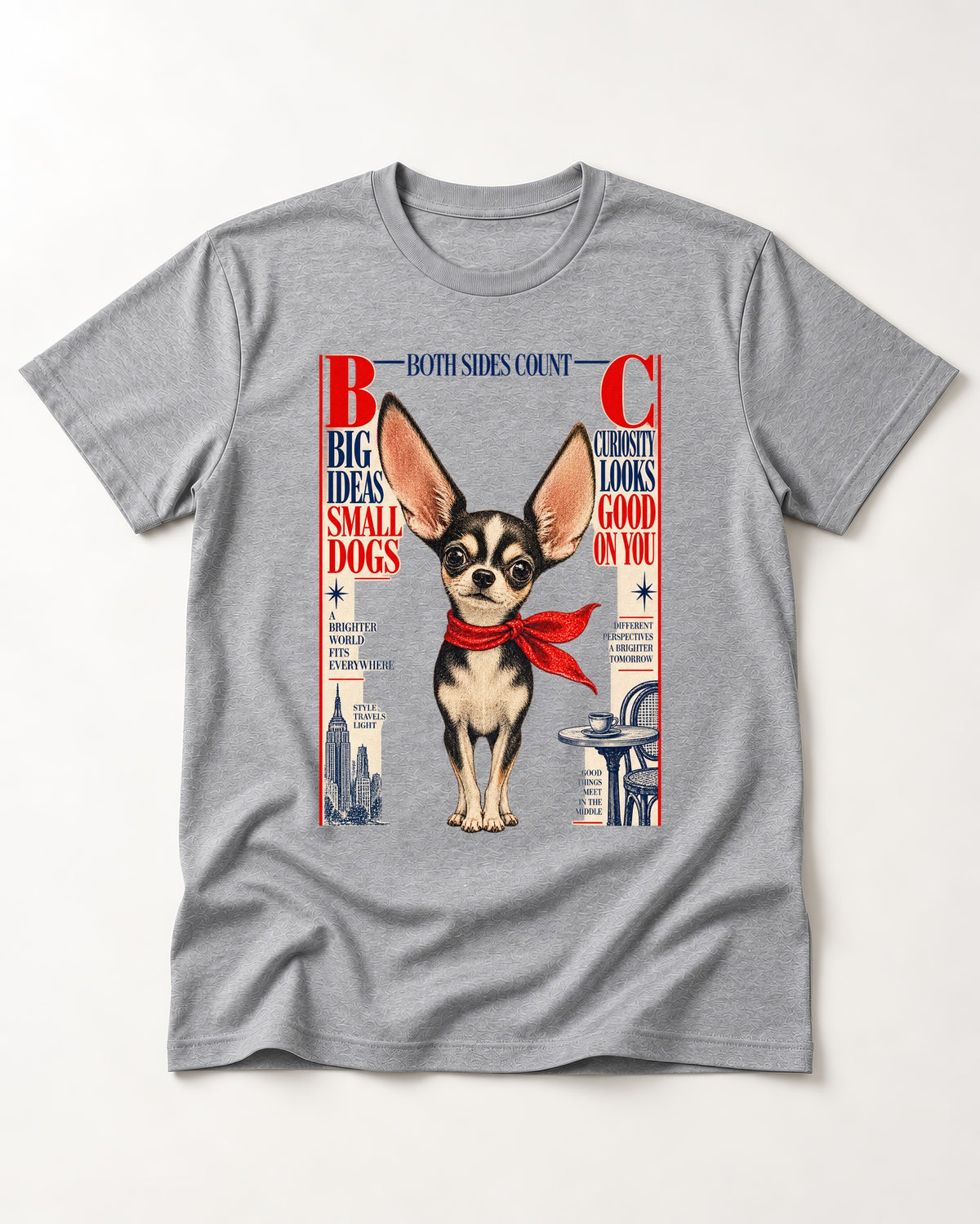 Chihuahua Big Ideas T-Shirt in Sport Grey, flat lay product photo
