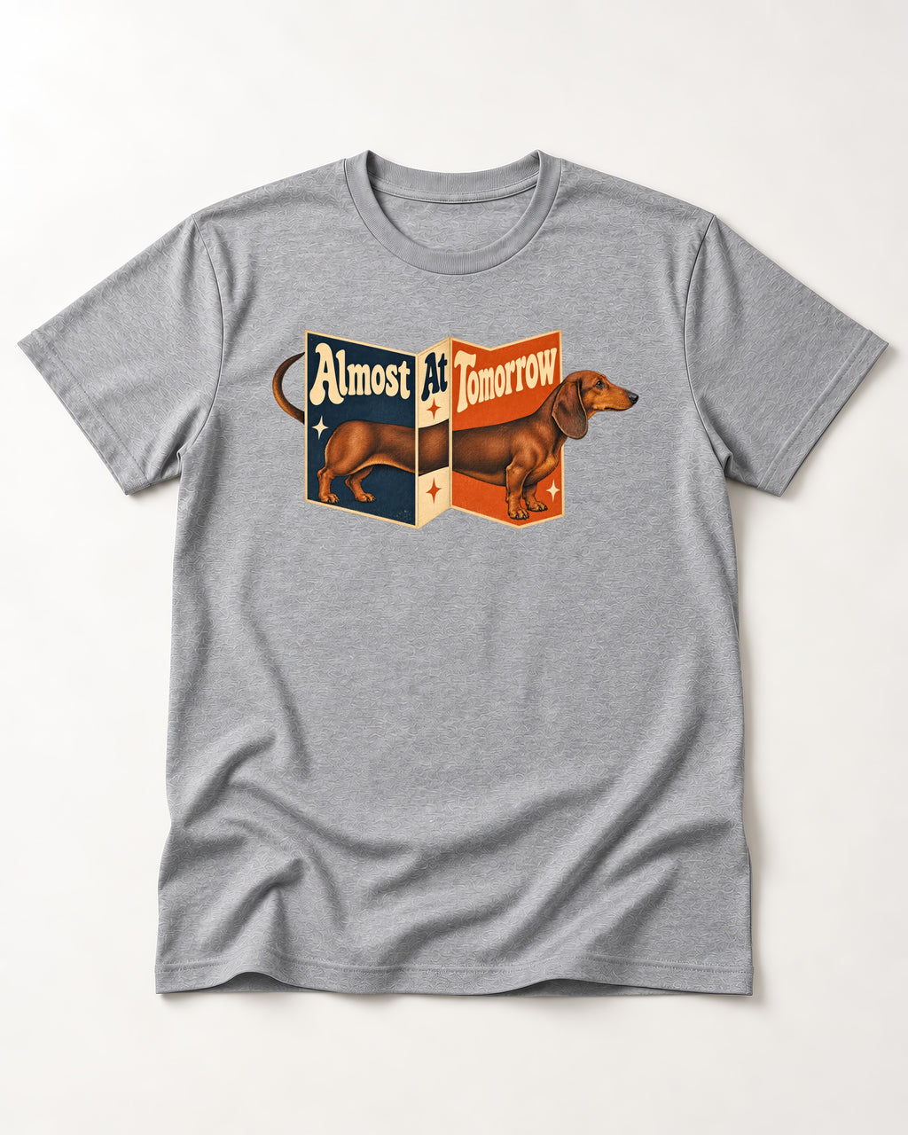 Dachshund Almost At Tomorrow Folding Screen Graphic T-Shirt in Sport Grey, flat lay product photo