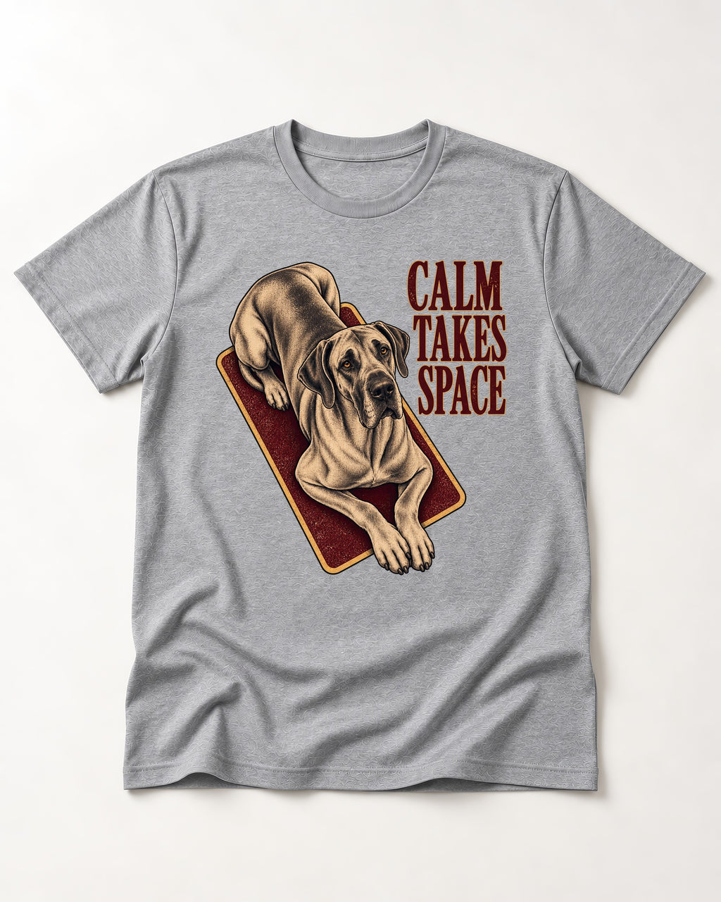 Great Dane Calm Takes Space T-Shirt in Sport Grey, flat lay product photo