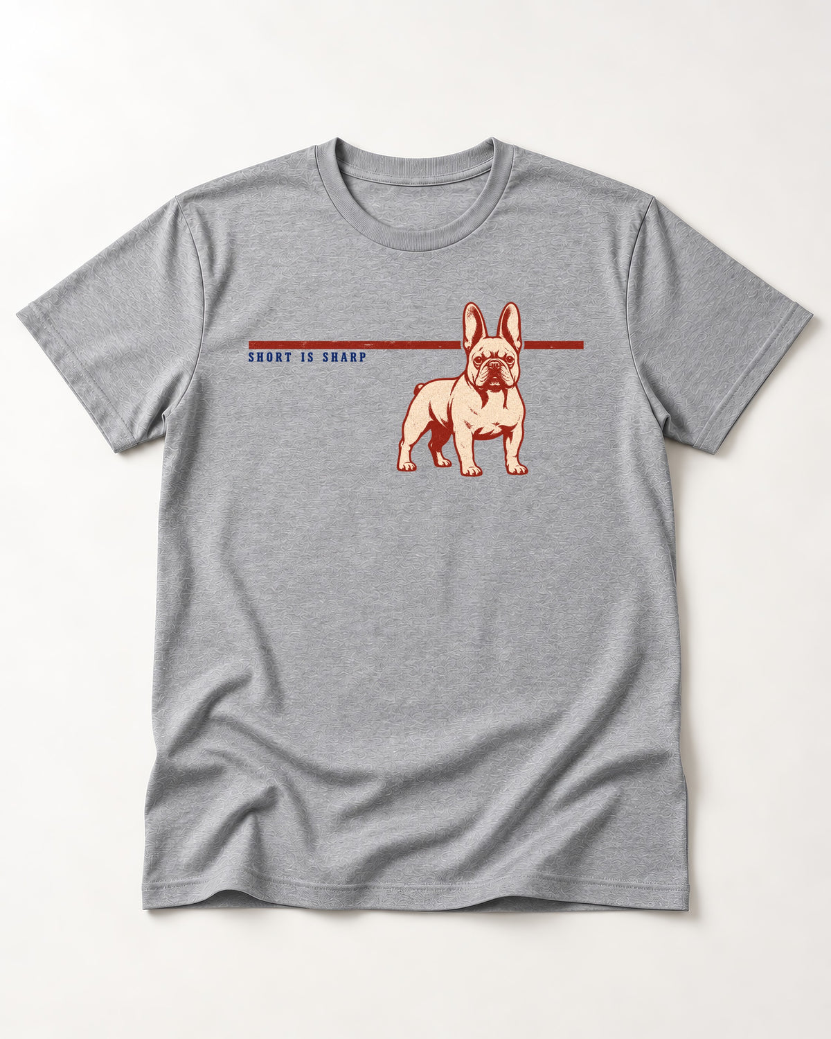 Short Is Sharp Frenchie T-Shirt in Sport Grey, flat lay product photo