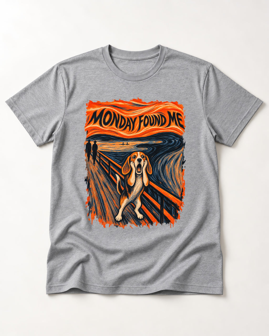 Monday Found Me Beagle Scream Scene T-Shirt in Sport Grey, flat lay product photo