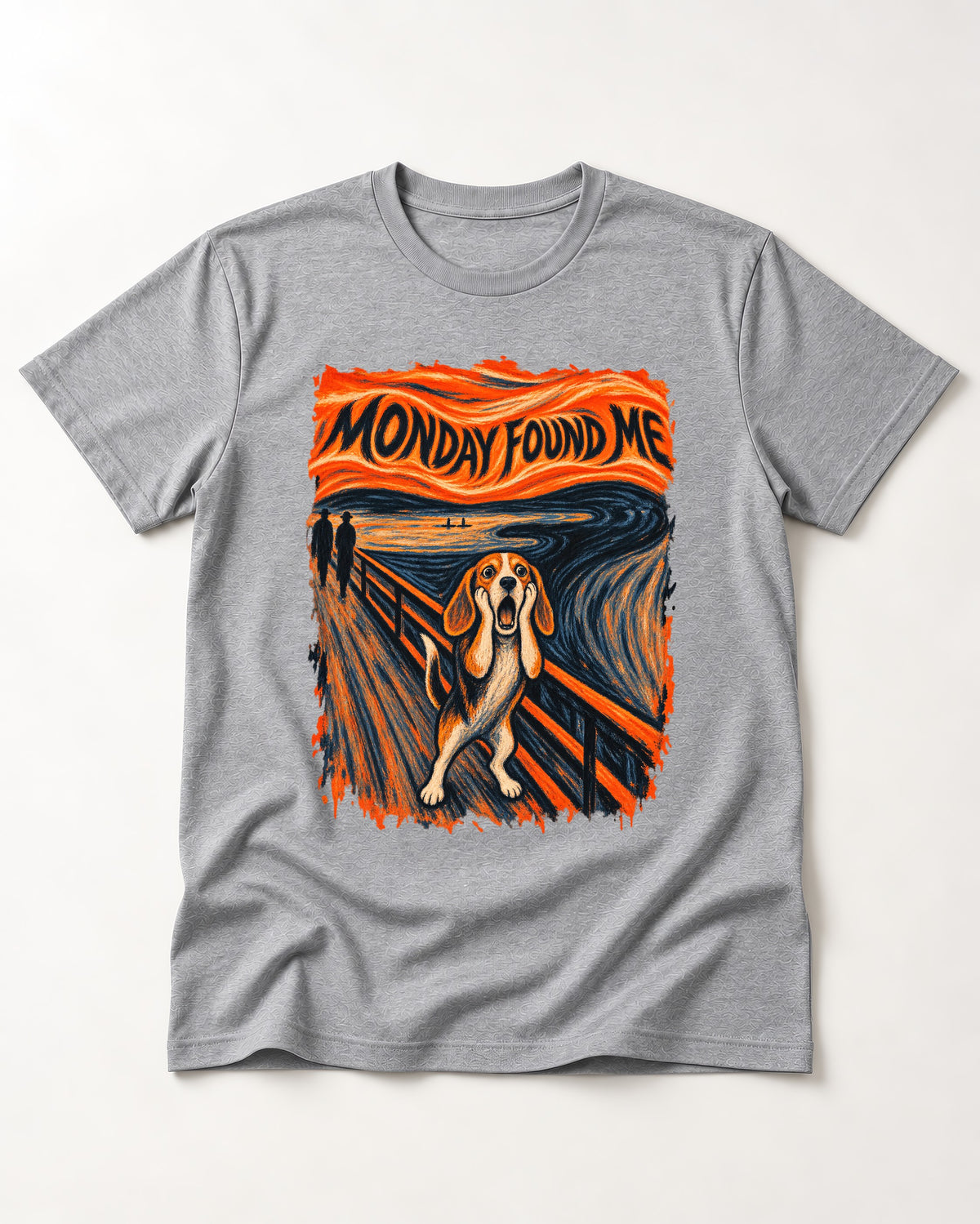 Monday Found Me Beagle Scream Scene T-Shirt in Sport Grey, flat lay product photo