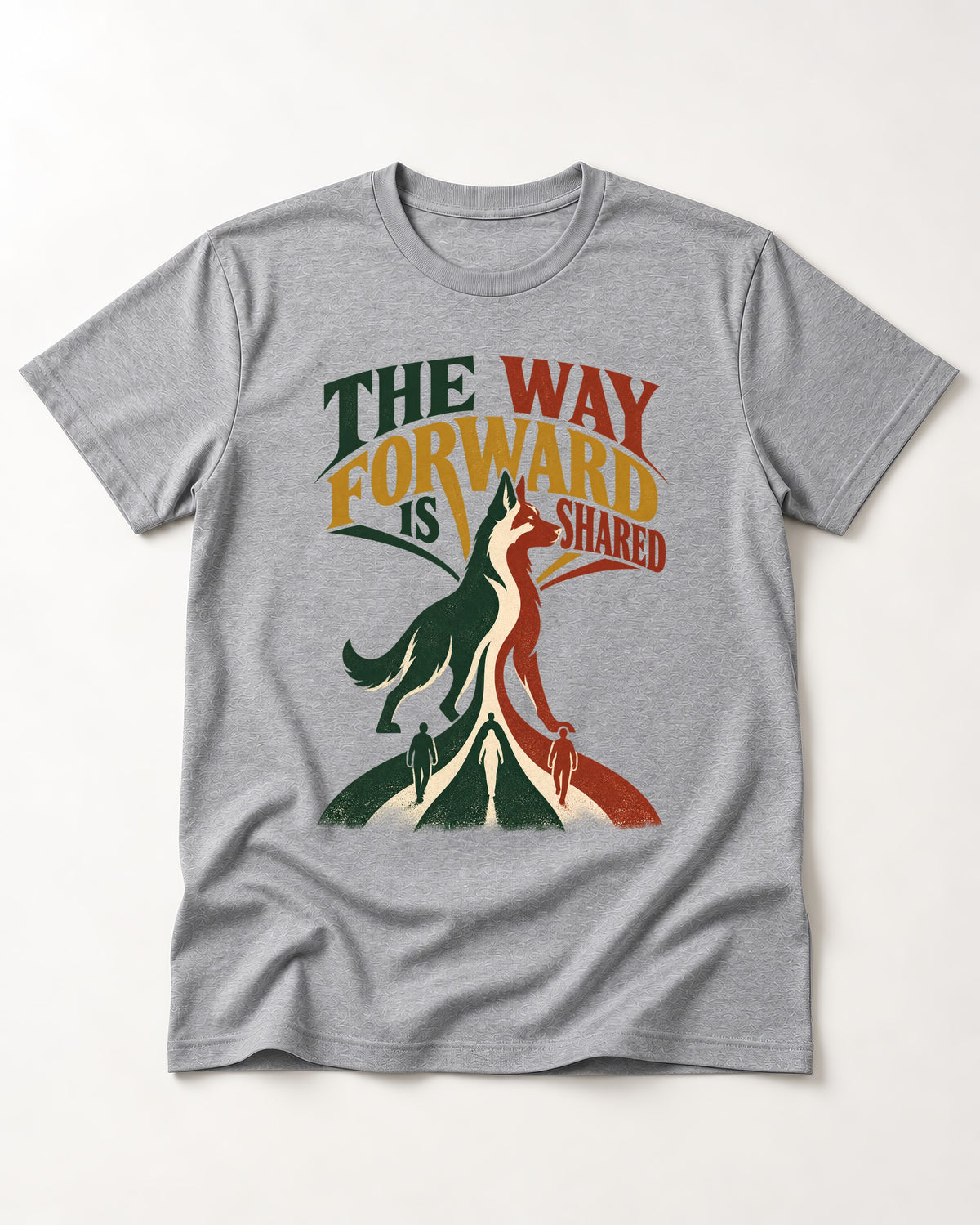 Shared Way Forward German Shepherd Dog T-Shirt in Sport Grey, flat lay product photo