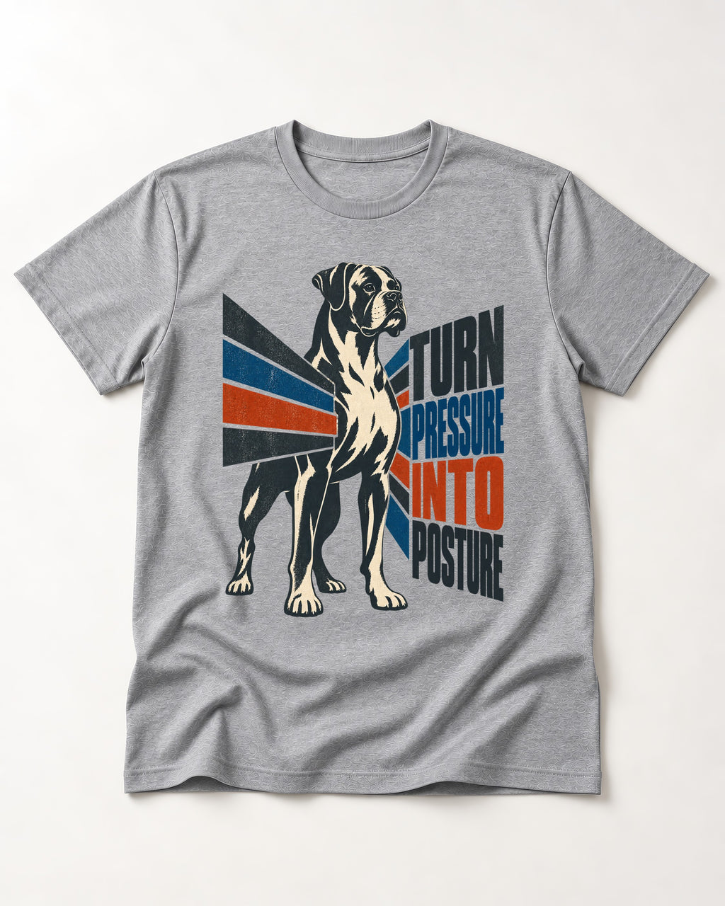 Boxer Turn Pressure Into Posture T-Shirt in Sport Grey, flat lay product photo